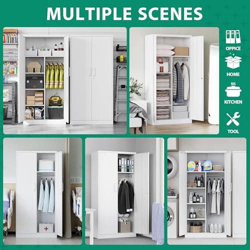 Letaya White Steel Wardrobe Storage Cabinets with Lock Door