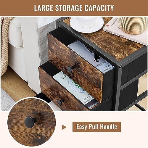 Gewudraw Nightstand: Rustic Brown End Table with 3 Drawers and Storage Shelf