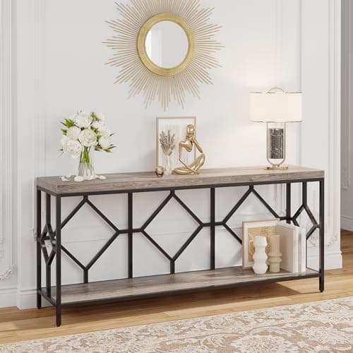 Extra Long Narrow Sofa Table with Open Storage Shelf