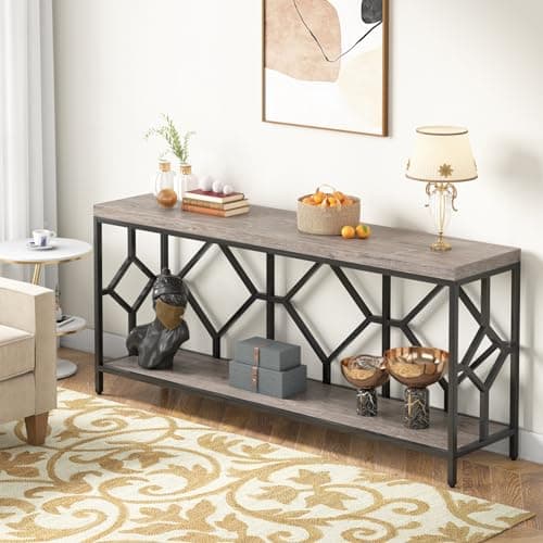Extra Long Narrow Sofa Table with Open Storage Shelf