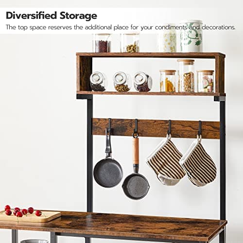 HOOBRO 35.4 Inch Bakers Rack with Power Outlet & 6 Tiers Storage, Rustic Brown & Black