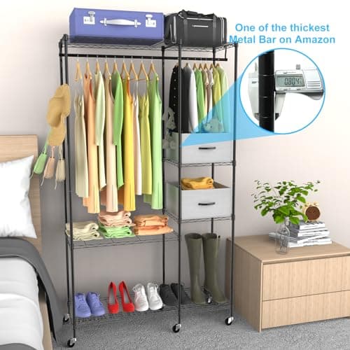 Heavy Duty Clothes Rack with Shelves and Drawers