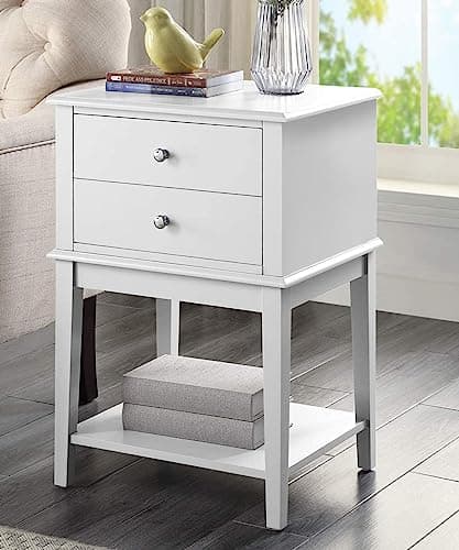 Modern White Nightstand with 2 Drawers, Tall 28" Living Room Bed Side Table