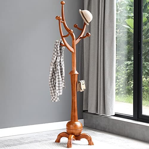 Wooden Coat Tree with 8 Hooks for Entryway or Bedroom - Holds 160lb