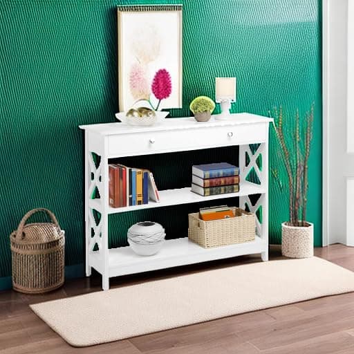 Yaheetech White 3-Tier Entryway Console Table with Drawer