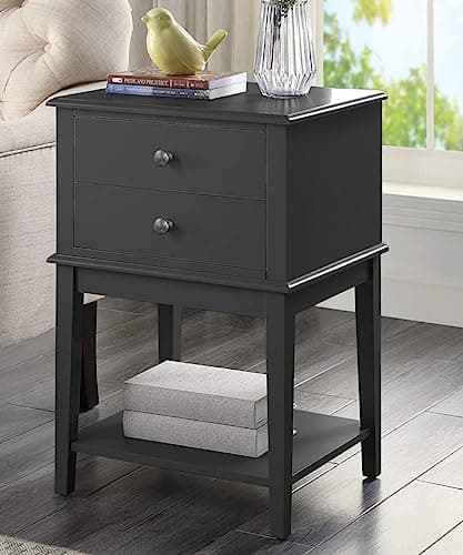 Modern White Nightstand with 2 Drawers, Tall 28" Living Room Bed Side Table