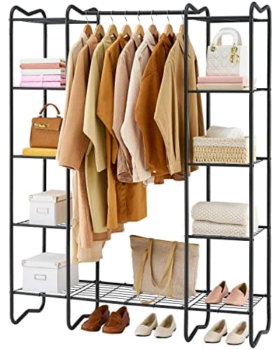 Portable Freestanding Clothes Rack with 8 Metal Shelves - Black