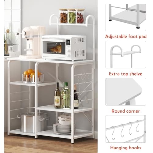 Microwave Stand Kitchen Cart with 3-Tierx4-Tier Storage Shelf, White Color