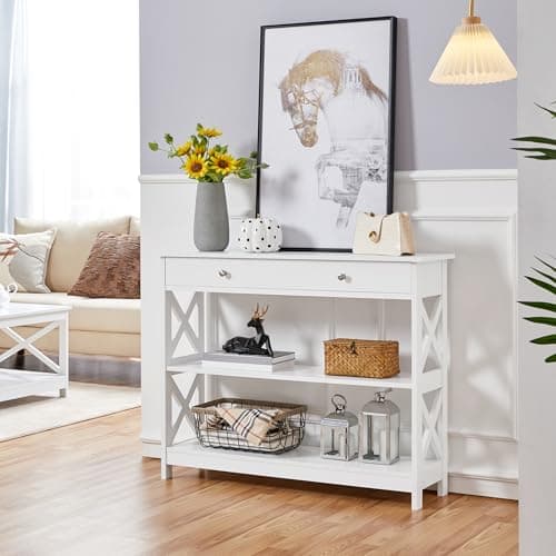 Yaheetech White 3-Tier Entryway Console Table with Drawer