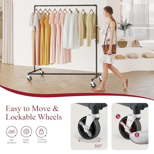 Industrial Clothing Rack for Hanging Clothes, Heavy Duty 230LBS Capacity, Lockable Wheels, Black