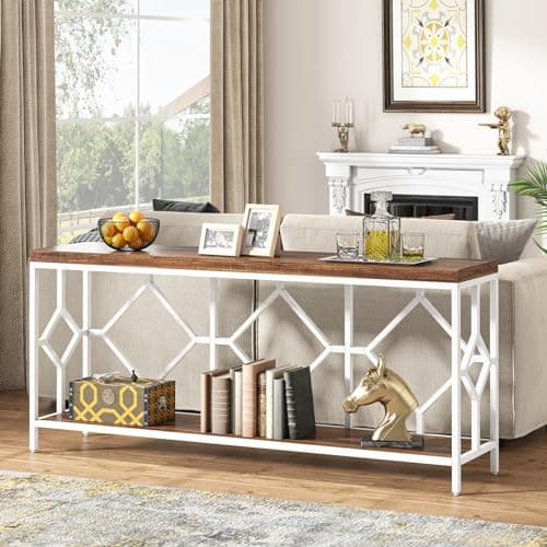 Extra Long Narrow Sofa Table with Open Storage Shelf