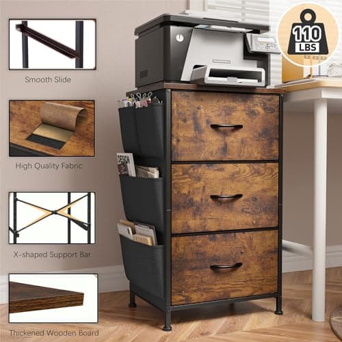 Rustic Brown Night Stand with 3 Drawers & Removable Pockets