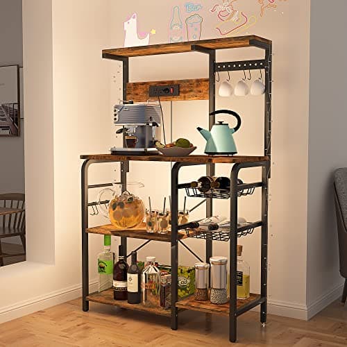 Kitchen Bakers Rack with Power Outlet and Storage