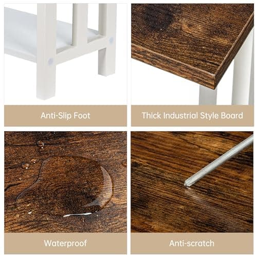 Solid Wood Console Table with Storage Shelves, Rustic White