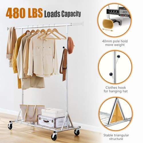 Heavy Duty Clothes Rack with 480 LBS Load Capacity