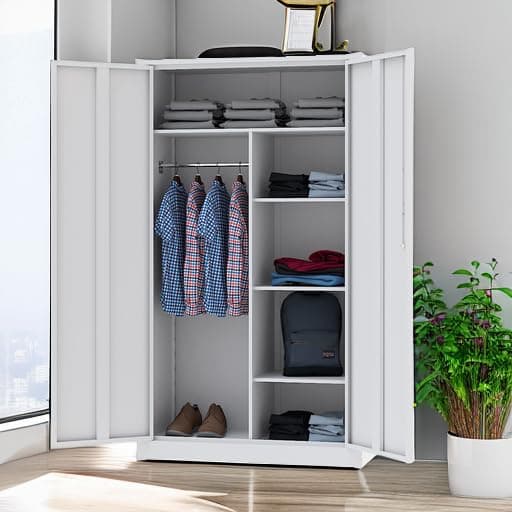 Letaya White Steel Wardrobe Storage Cabinets with Lock Door