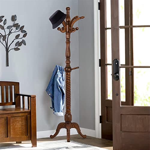 Wooden Coat Tree with 8 Hooks for Entryway or Bedroom - Holds 160lb