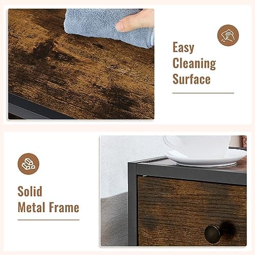 Gewudraw Nightstand: Rustic Brown End Table with 3 Drawers and Storage Shelf
