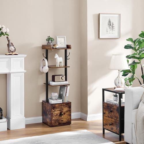 Vertical Shoe Rack with Hooks - Rustic Brown