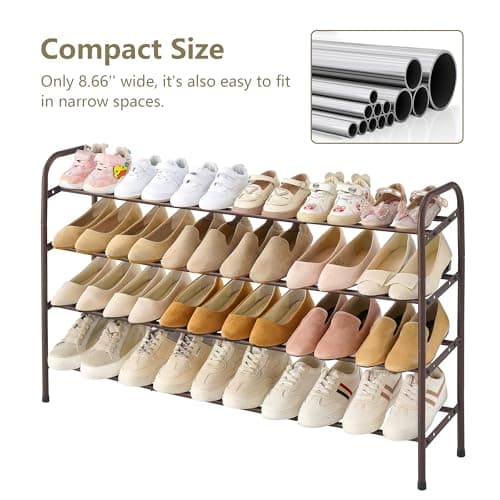 Adjustable 4-Tier Shoe Rack Organizer for Bedroom Entryway Closet, Brown