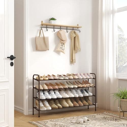 Adjustable 4-Tier Shoe Rack Organizer for Bedroom Entryway Closet, Brown