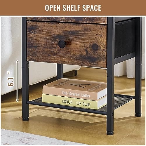 Rustic Brown End Table with 2 Drawers and 2-Tier Storage Shelf