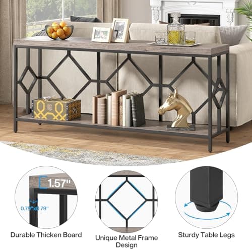 Extra Long Narrow Sofa Table with Open Storage Shelf