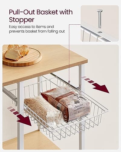 Kitchen Storage Rack with Wire Basket, 6 Hooks, and Shelves