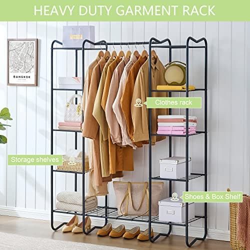 Portable Freestanding Clothes Rack with 8 Metal Shelves - Black
