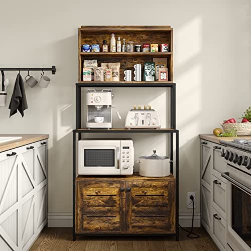 Furniouse Industrial Brown 5-Tier Kitchen Bakers Rack with Power Outlet