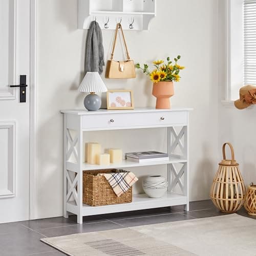 Yaheetech White 3-Tier Entryway Console Table with Drawer