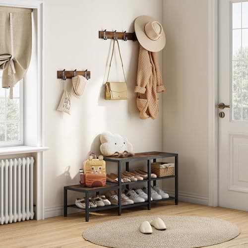 Entryway Hall Tree Bench with Shoe Storage and Coat Hooks - Parent-Child 3-in-1 Design for Mudroom or Bedroom