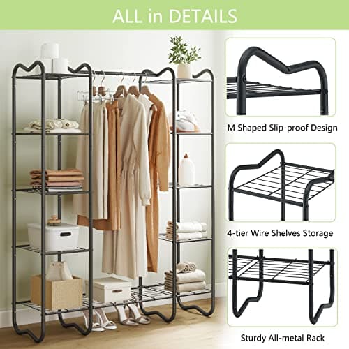 Portable Freestanding Clothes Rack with 8 Metal Shelves - Black