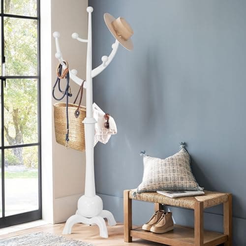 Wooden Coat Tree with 8 Hooks for Entryway or Bedroom - Holds 160lb