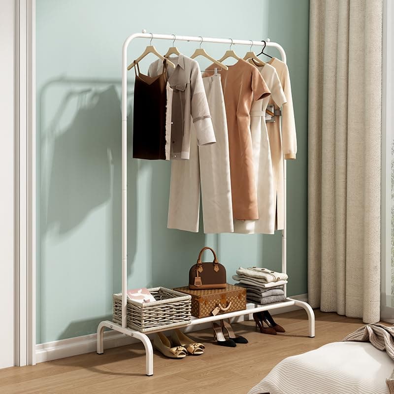 Heavy Duty Portable Clothes Hanging Garment Rack with Metal Shelf, Black (White)
