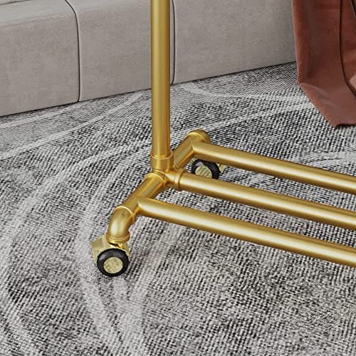 DR.IRON Gold Pipe Clothing Rack with Bottom Shelf & Wheels Modern Closet Organizer