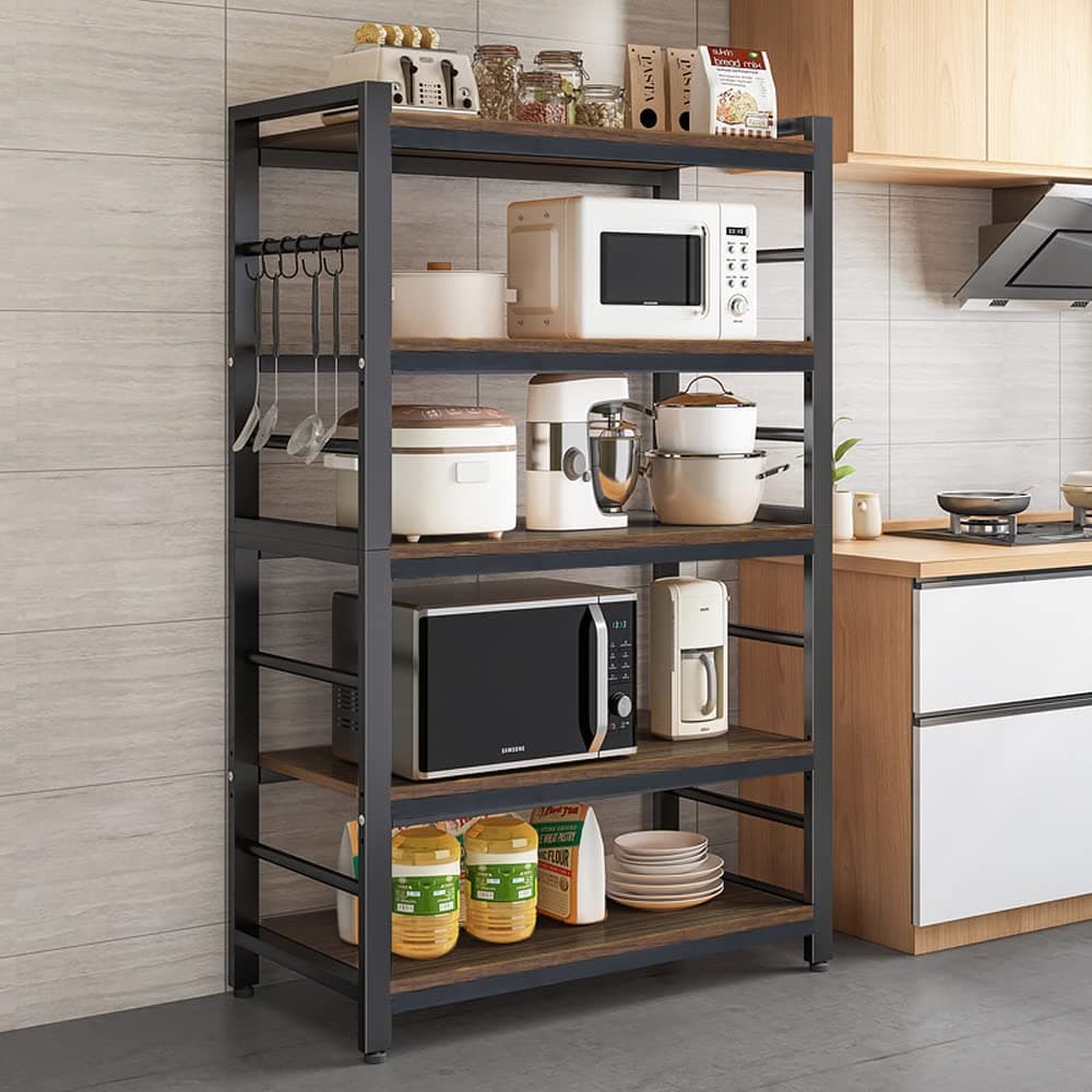 5-Tier Bakers Rack with Shelves and Hooks for Kitchen, Bathroom, Living Room
