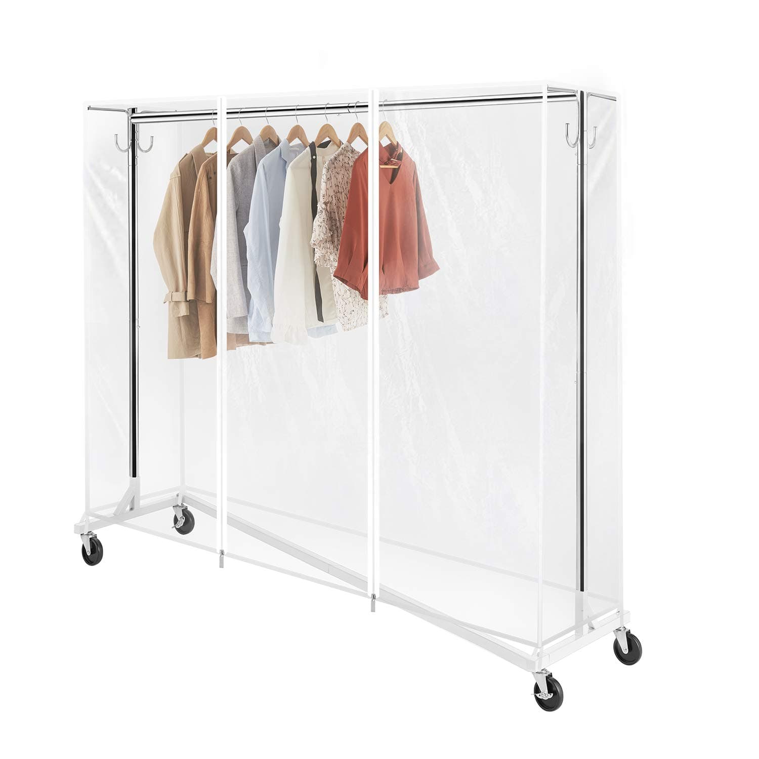 GREENSTELL Industrial Pipe Z Base Clothing Rack with Brakes, White (59x24x68 inches)