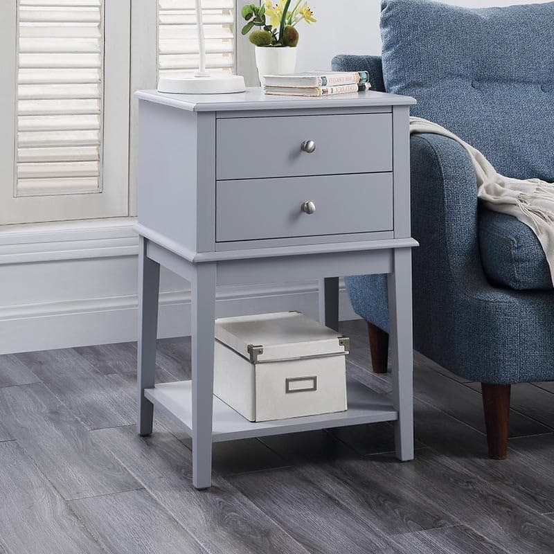 Modern White Nightstand with 2 Drawers, Tall 28" Living Room Bed Side Table