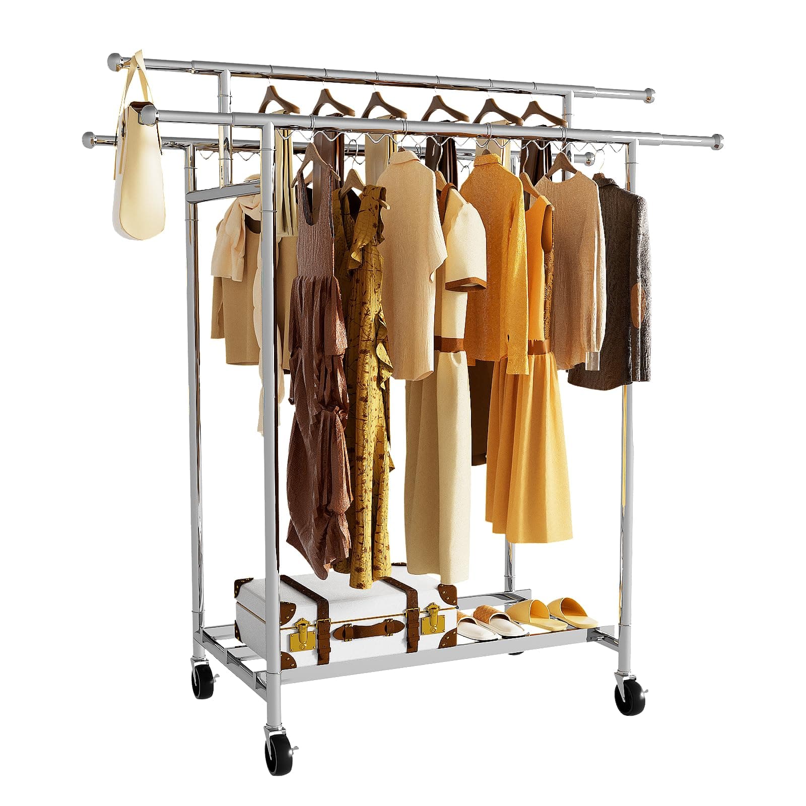 700-Lb Stainless Steel Garment Rack with 4 Rolling Wheels