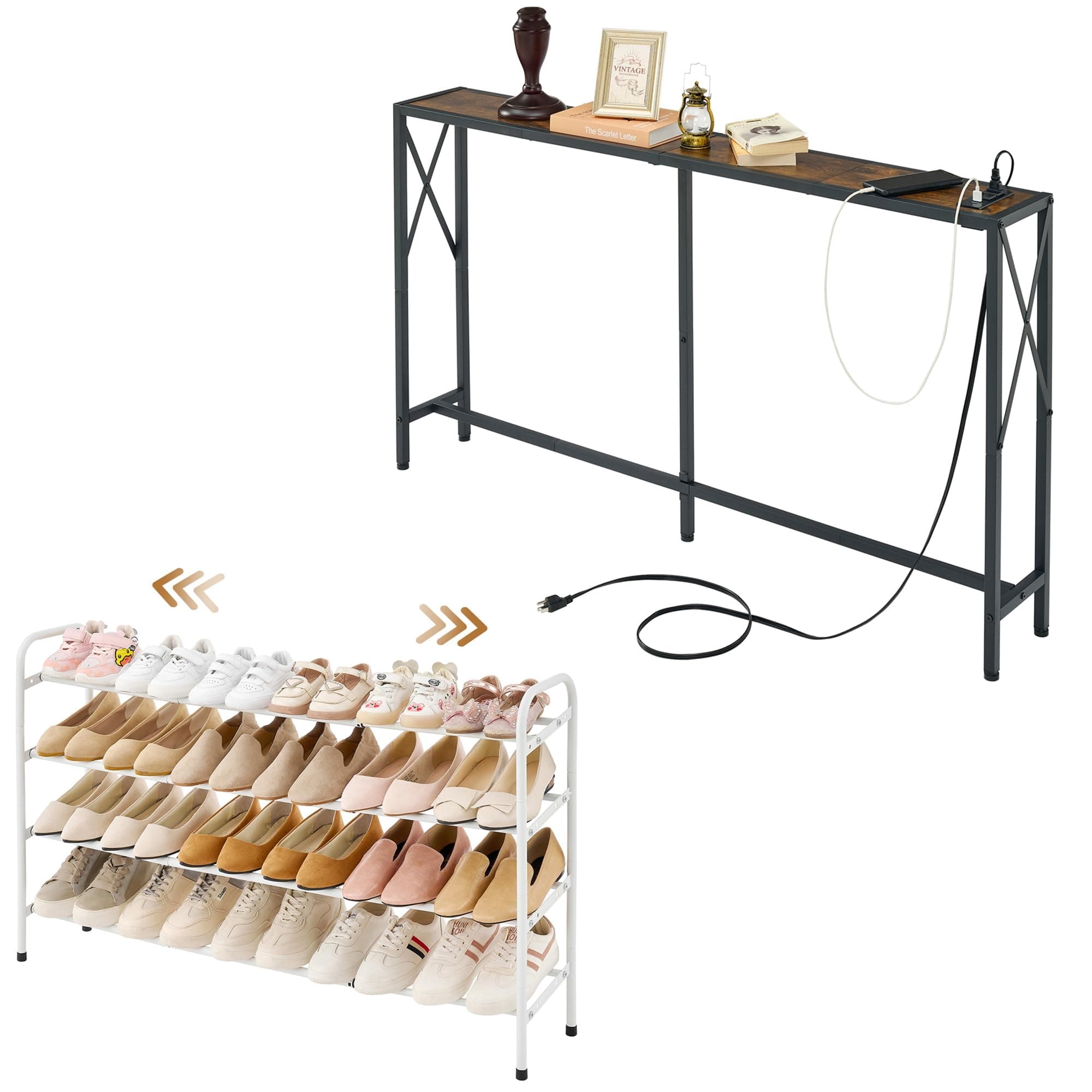 Expandable Gewudraw Console Table and Shoe Rack