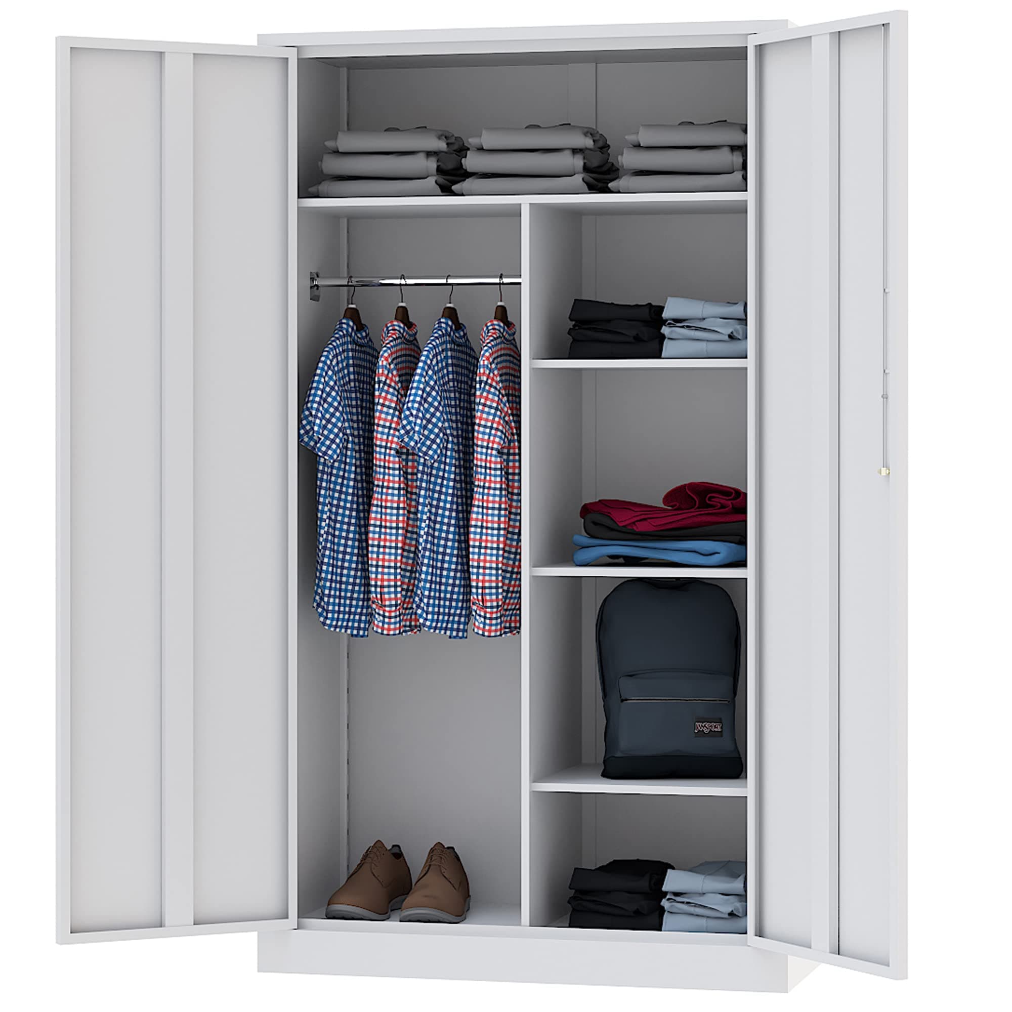 Letaya White Steel Wardrobe Storage Cabinets with Lock Door