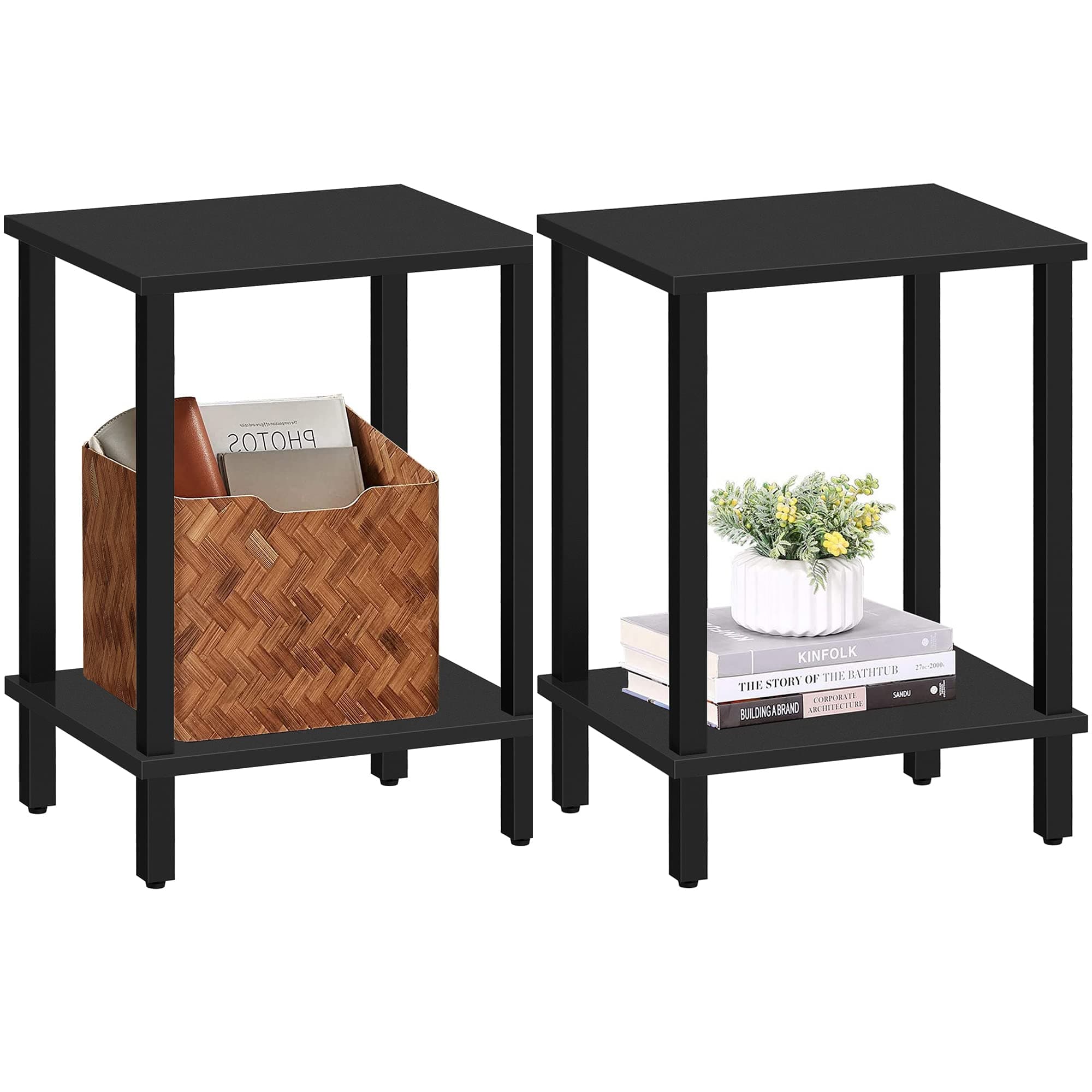 TUTOTAK Set of 2 End Tables with 2-Tier Storage for Small Spaces