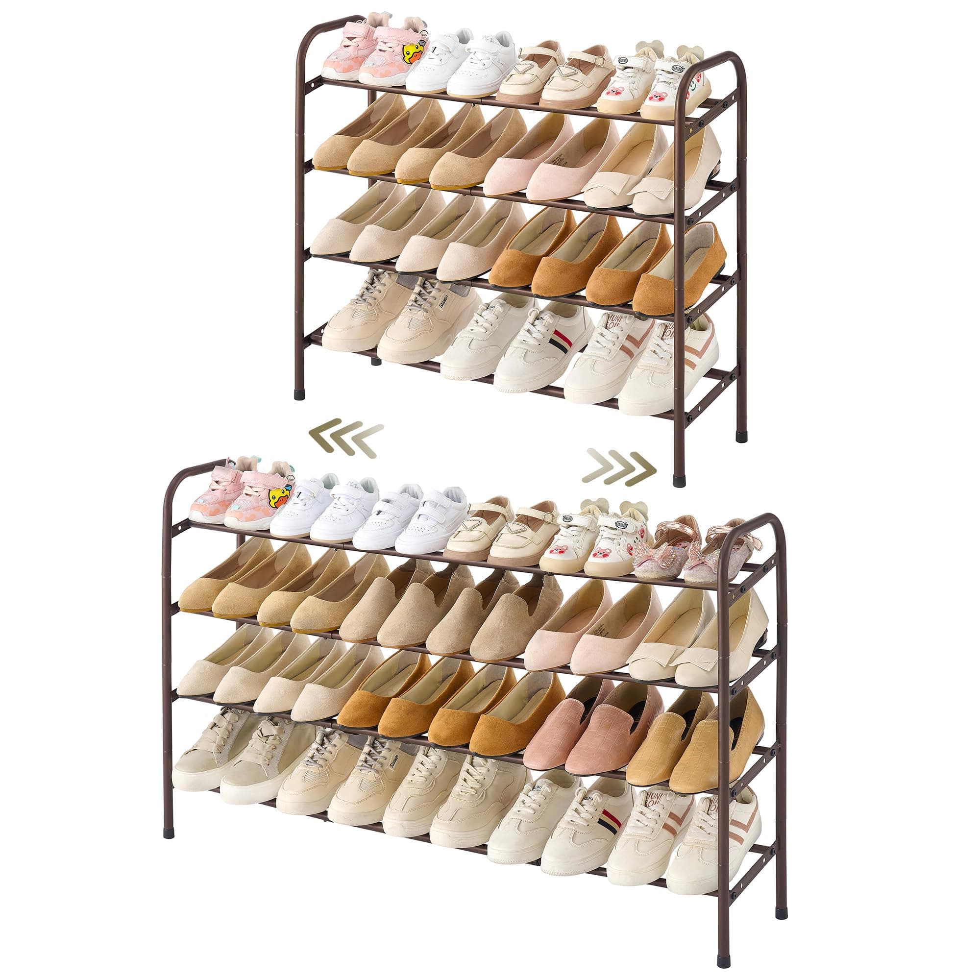 Adjustable 4-Tier Shoe Rack Organizer for Bedroom Entryway Closet, Brown